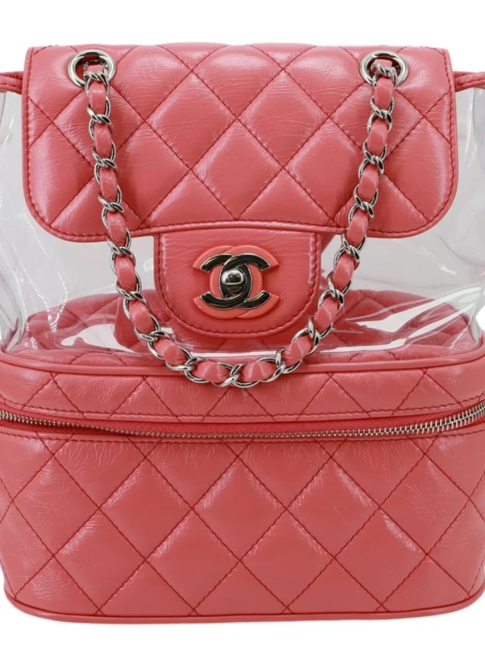 Chanel  Crumpled Crumpled Quilted Calfskin PVC Backpack Pink